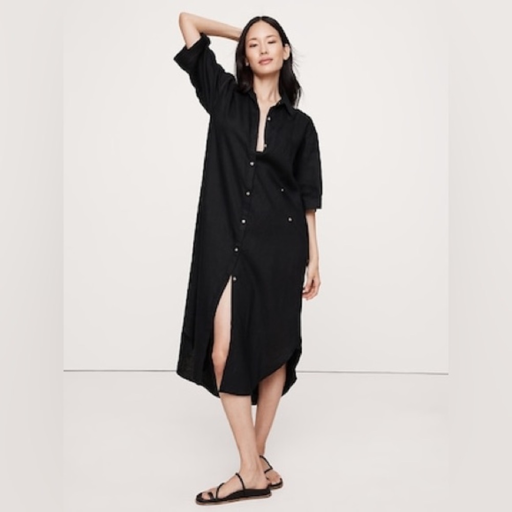 BANANA REPUBLIC LINEN ASYMMETRICAL SHIRT DRESS